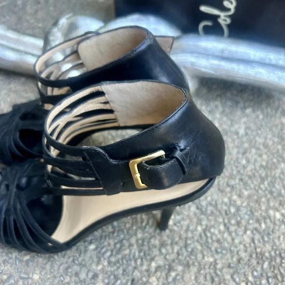 Cole Haan Black Leather Verona Strappy High Heel Sandals Size 10 - Picture 5 of 8